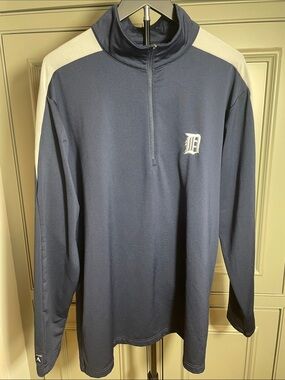 Detroit Tigers Antigua Men's Navy and Cream Quarter-Zip Pullover